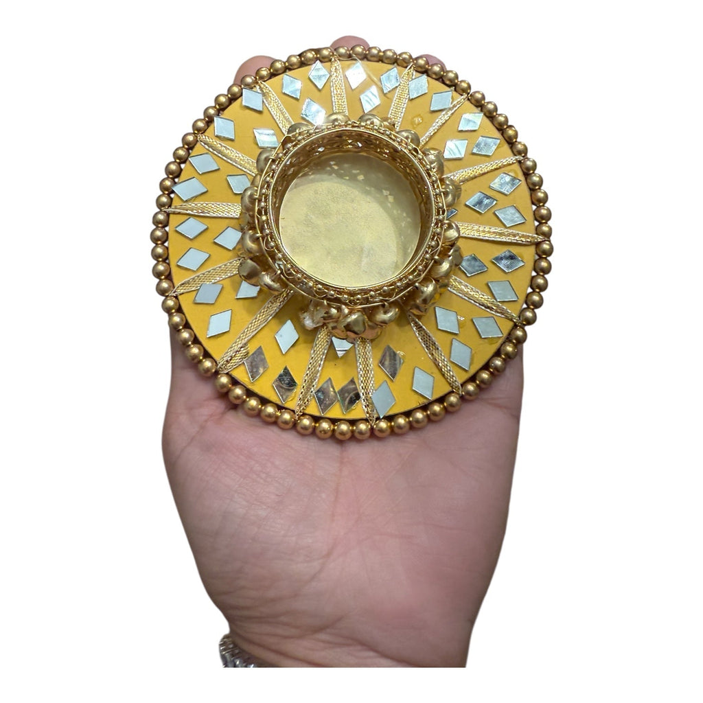 Round Mirror Work and Ghungroo T-Light Holder with Polti La Vie Bien Round Mirror Work and Ghungroo T-Light Holder with Polti