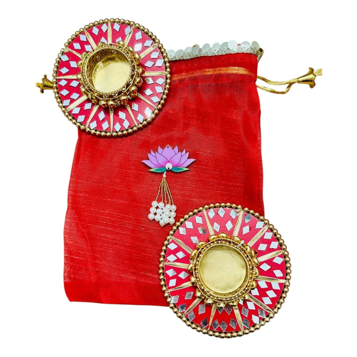 Round Mirror Work and Ghungroo T-Light Holder with Polti La Vie Bien Round Mirror Work and Ghungroo T-Light Holder with Polti