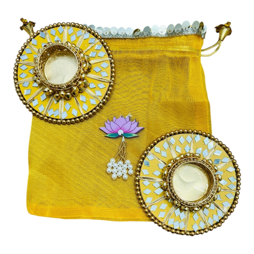Round Mirror Work and Ghungroo T-Light Holder with Polti La Vie Bien Round Mirror Work and Ghungroo T-Light Holder with Polti