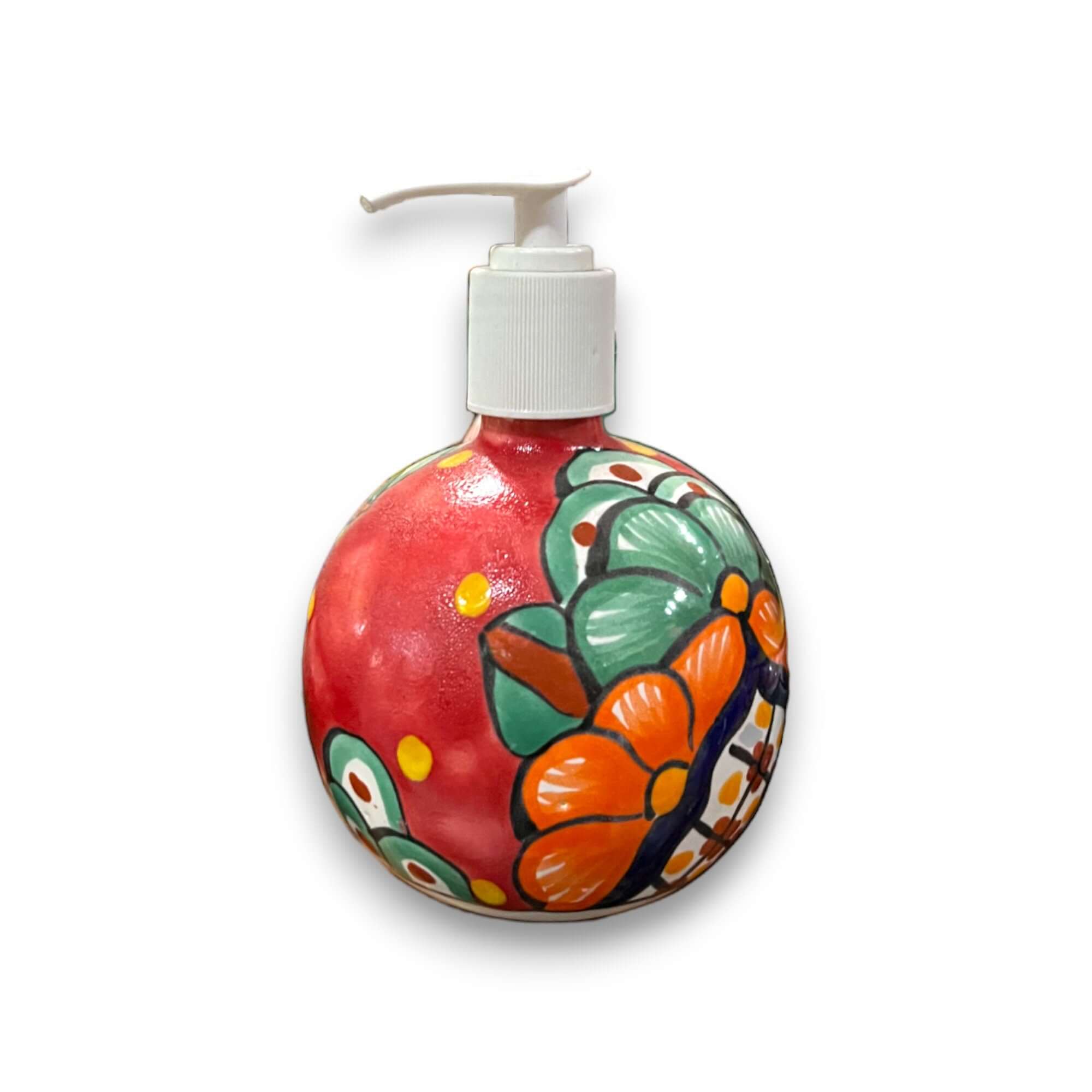 Round Talavera Soap Dispenser | Hand-Painted Ceramic Bottle Talavera Soap Dispenser La Vie Bien Round Talavera Soap Dispenser | Hand-Painted Ceramic Bottle