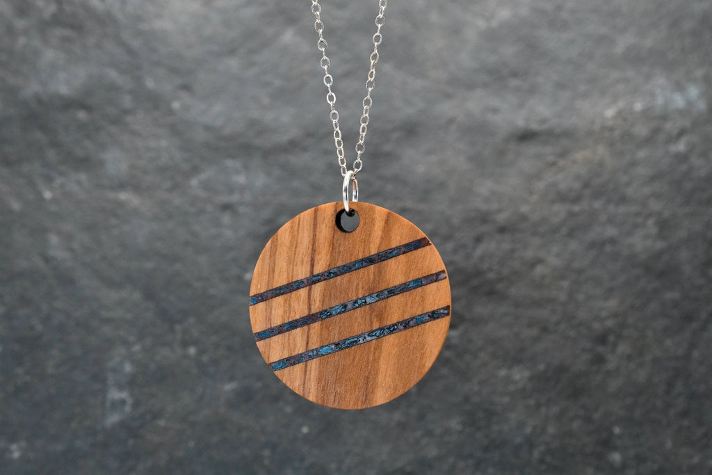 Round Wood & Stone Inlay Pendant