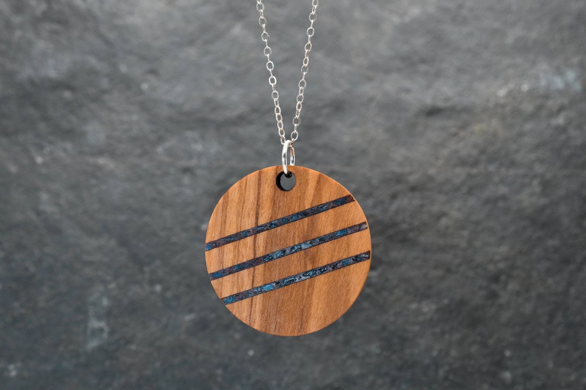 Round Wood & Stone Inlay Pendant