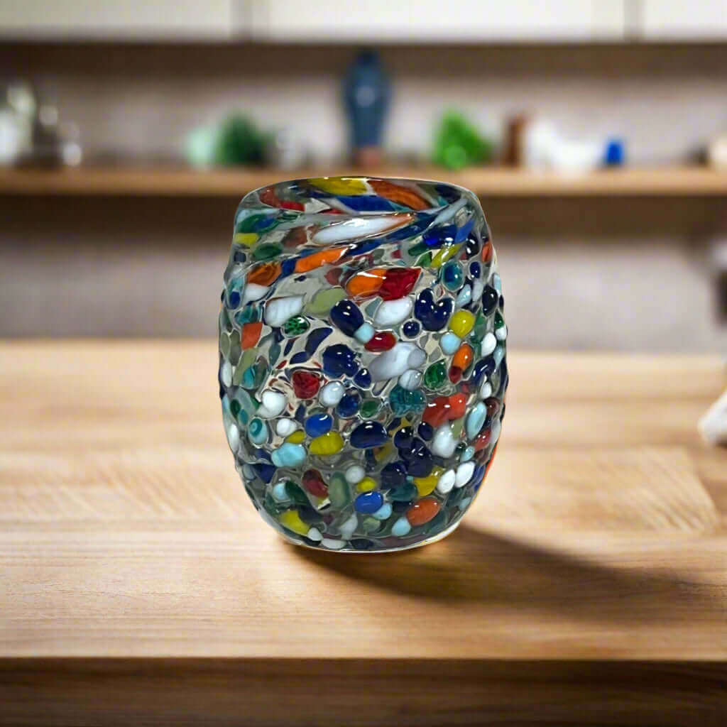 Rounded Mexican Shot Glass | Hand - Blown Mexican Confetti Glassware Mexican Shot Glass La Vie Bien Rounded Mexican Shot Glass | Hand - Blown Mexican Confetti Glassware