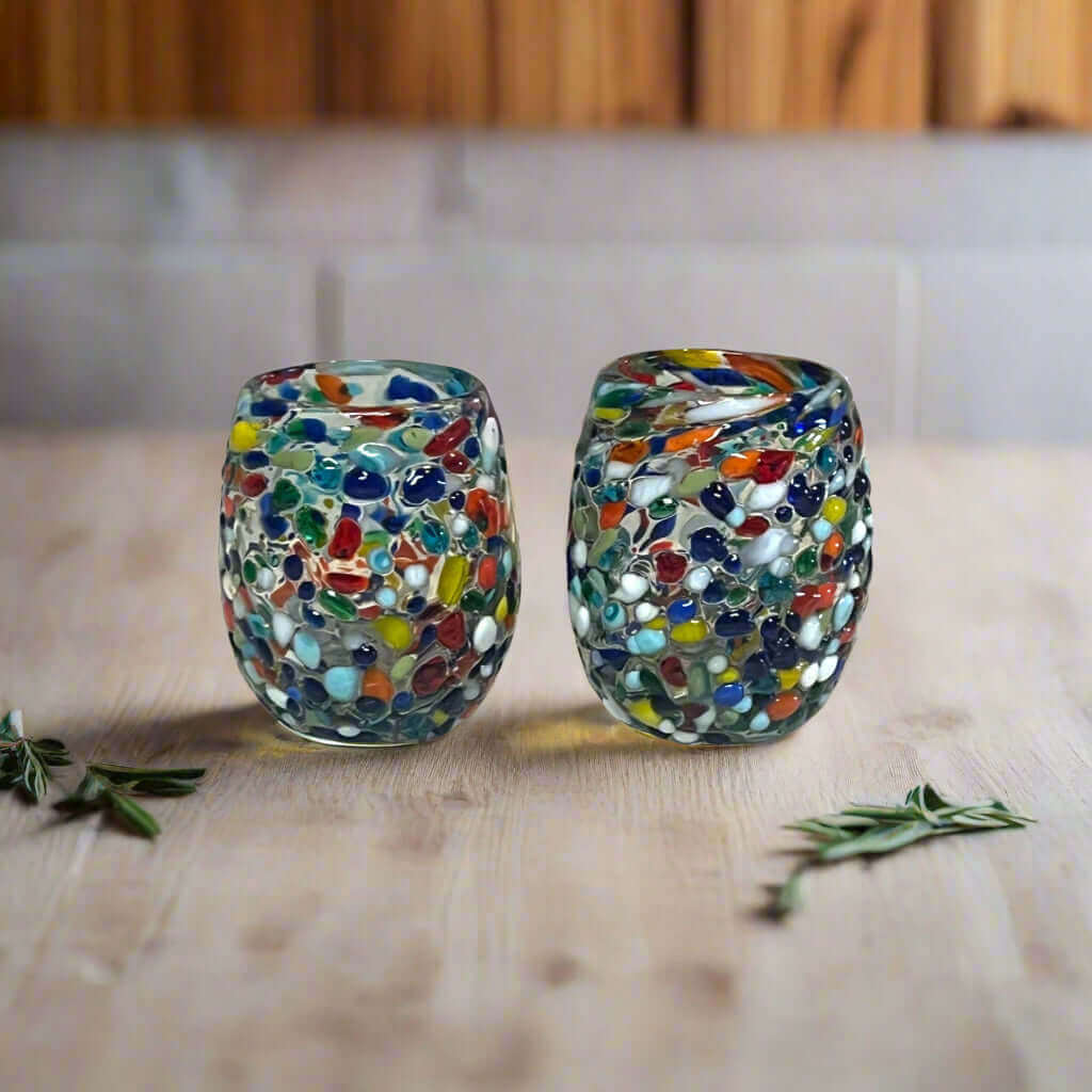 Rounded Mexican Shot Glass | Hand - Blown Mexican Confetti Glassware Mexican Shot Glass La Vie Bien Rounded Mexican Shot Glass | Hand - Blown Mexican Confetti Glassware