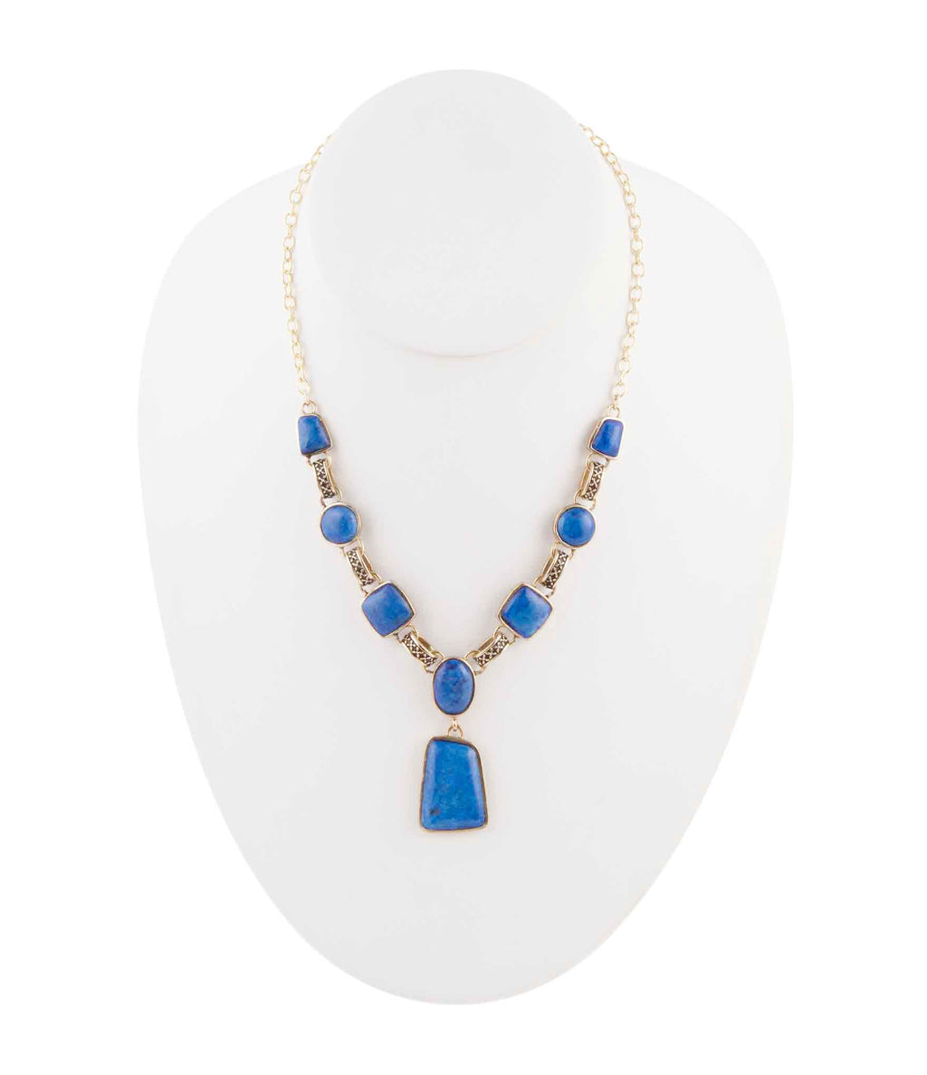Royal Blue Lapis Golden Pendant Necklace Necklaces La Vie Bien Royal Blue Lapis Golden Pendant Necklace
