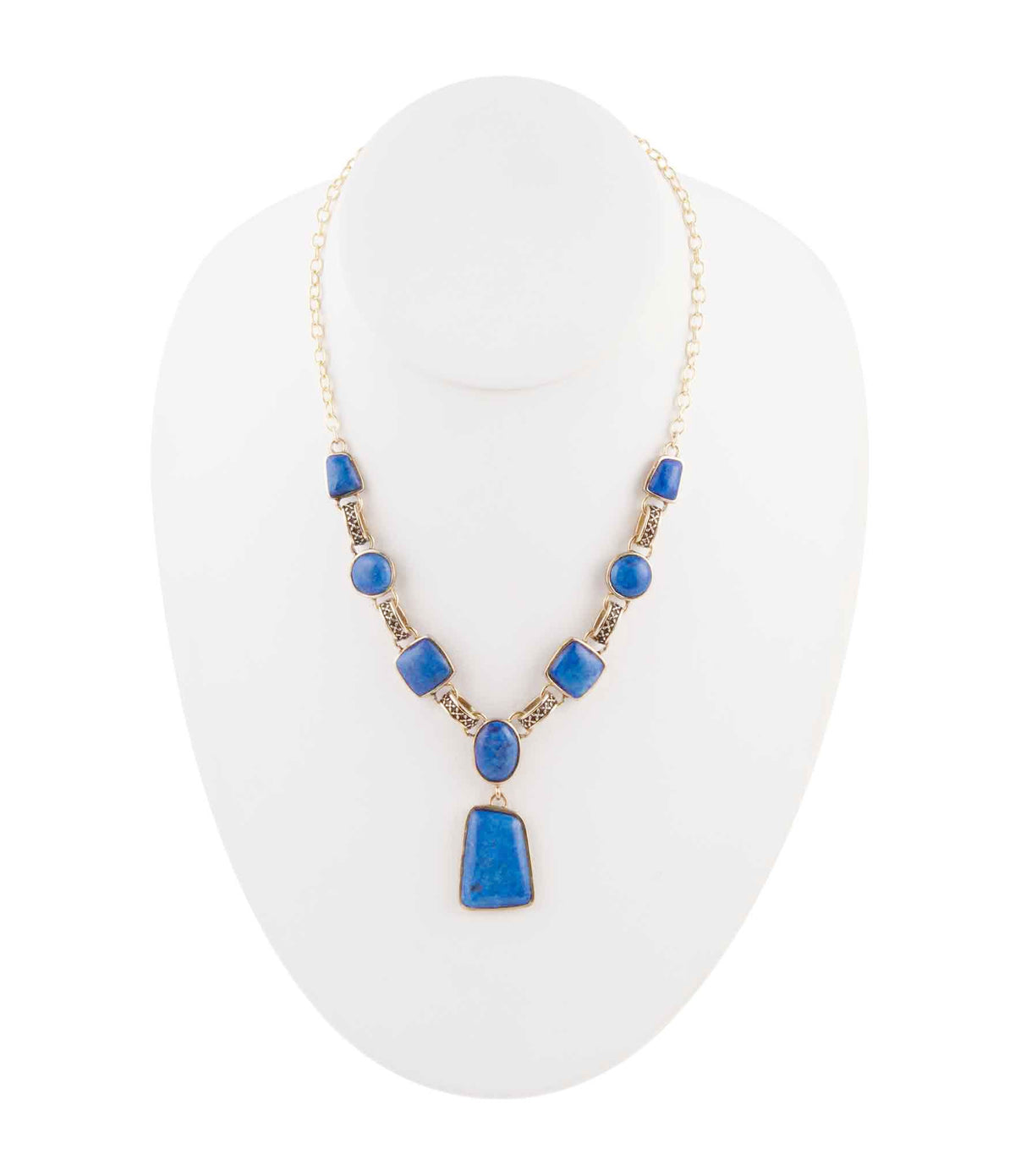 Royal Blue Lapis Golden Pendant Necklace Necklaces La Vie Bien Royal Blue Lapis Golden Pendant Necklace