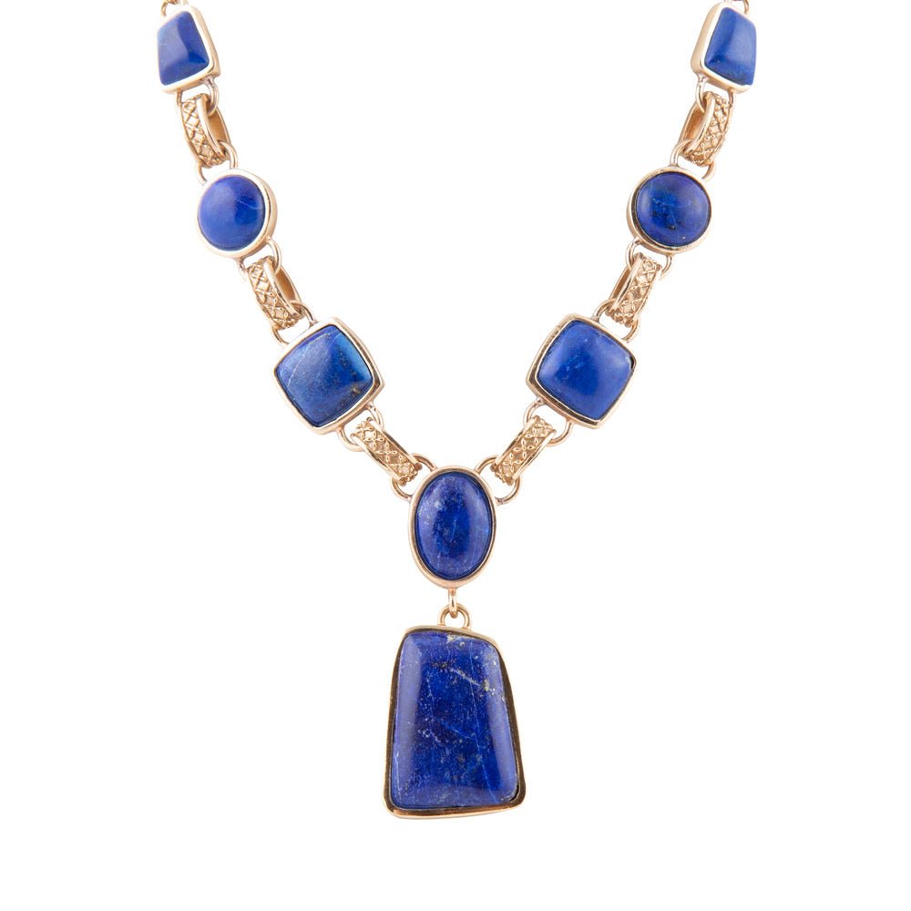 Royal Blue Lapis Golden Pendant Necklace Necklaces La Vie Bien Royal Blue Lapis Golden Pendant Necklace