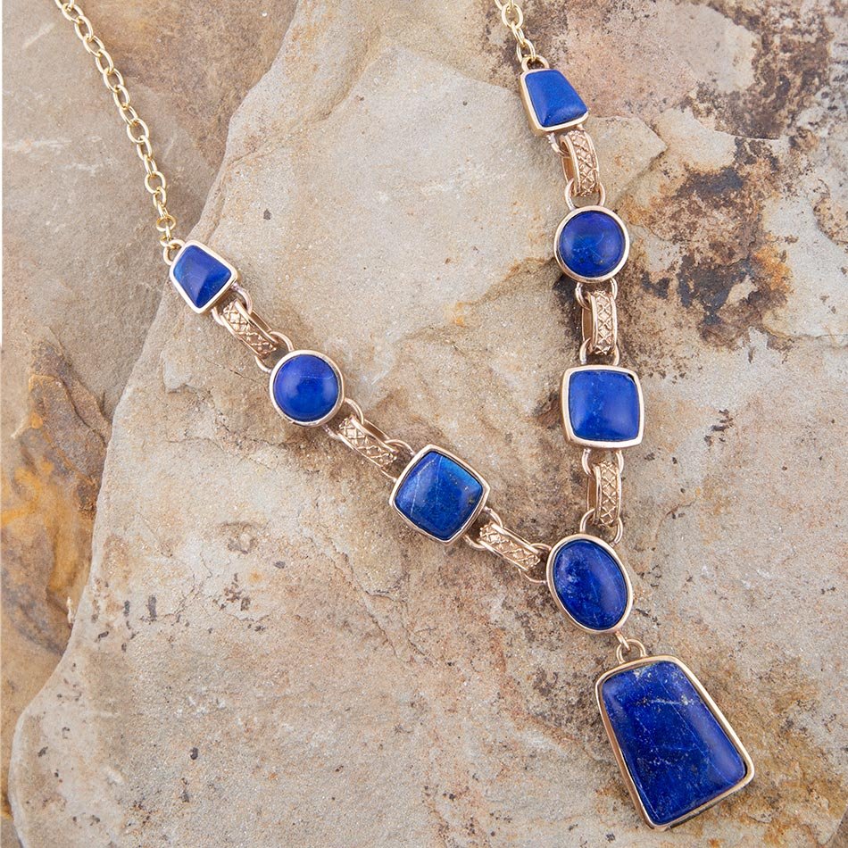Royal Blue Lapis Golden Pendant Necklace Necklaces La Vie Bien Royal Blue Lapis Golden Pendant Necklace