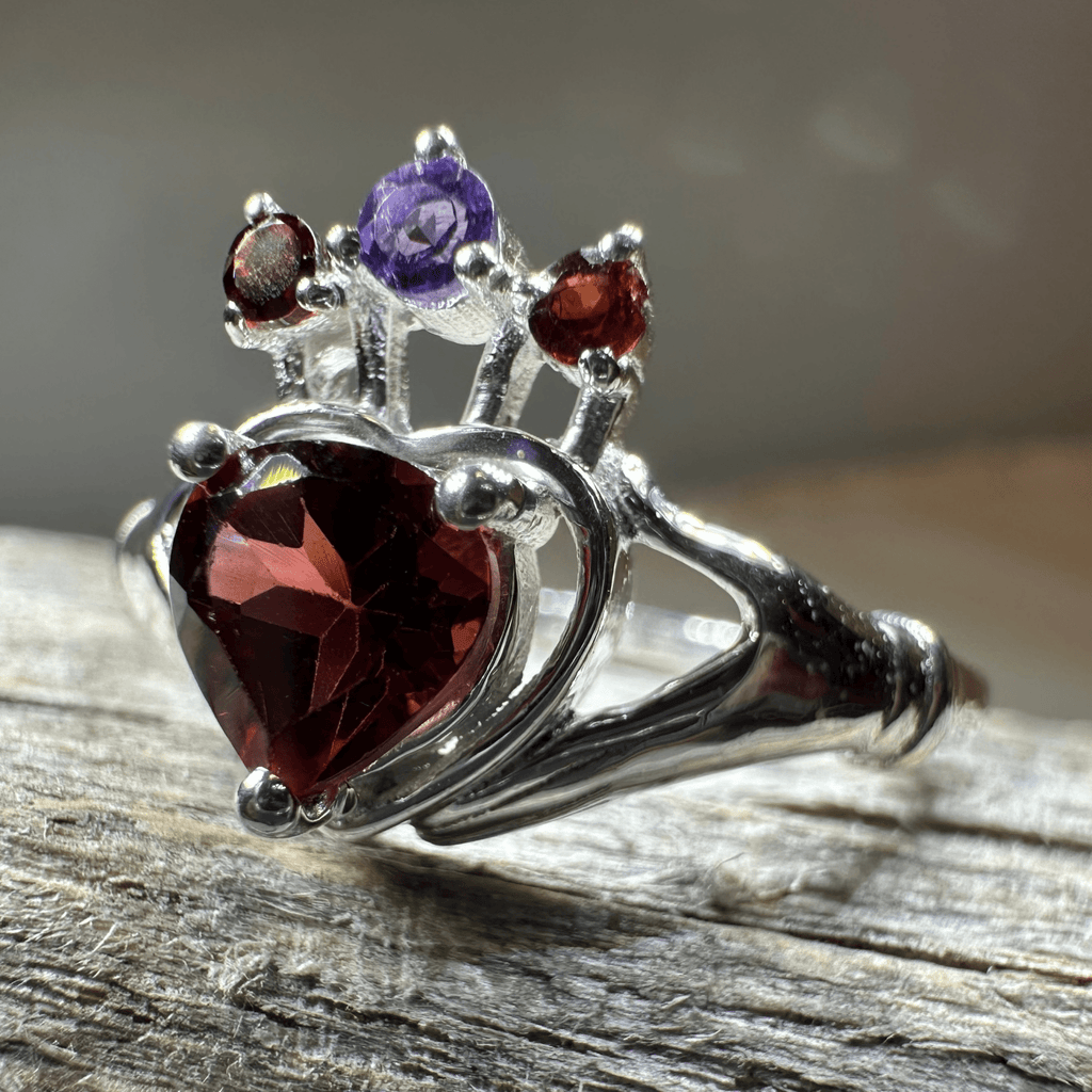 Royal Garnet Irish Claddagh Ring in Sterling Silver Ring La Vie Bien Royal Garnet Irish Claddagh Ring in Sterling Silver