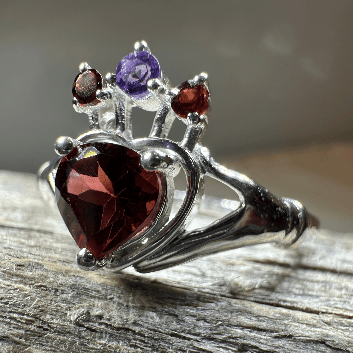 Royal Garnet Irish Claddagh Ring in Sterling Silver Ring La Vie Bien Royal Garnet Irish Claddagh Ring in Sterling Silver
