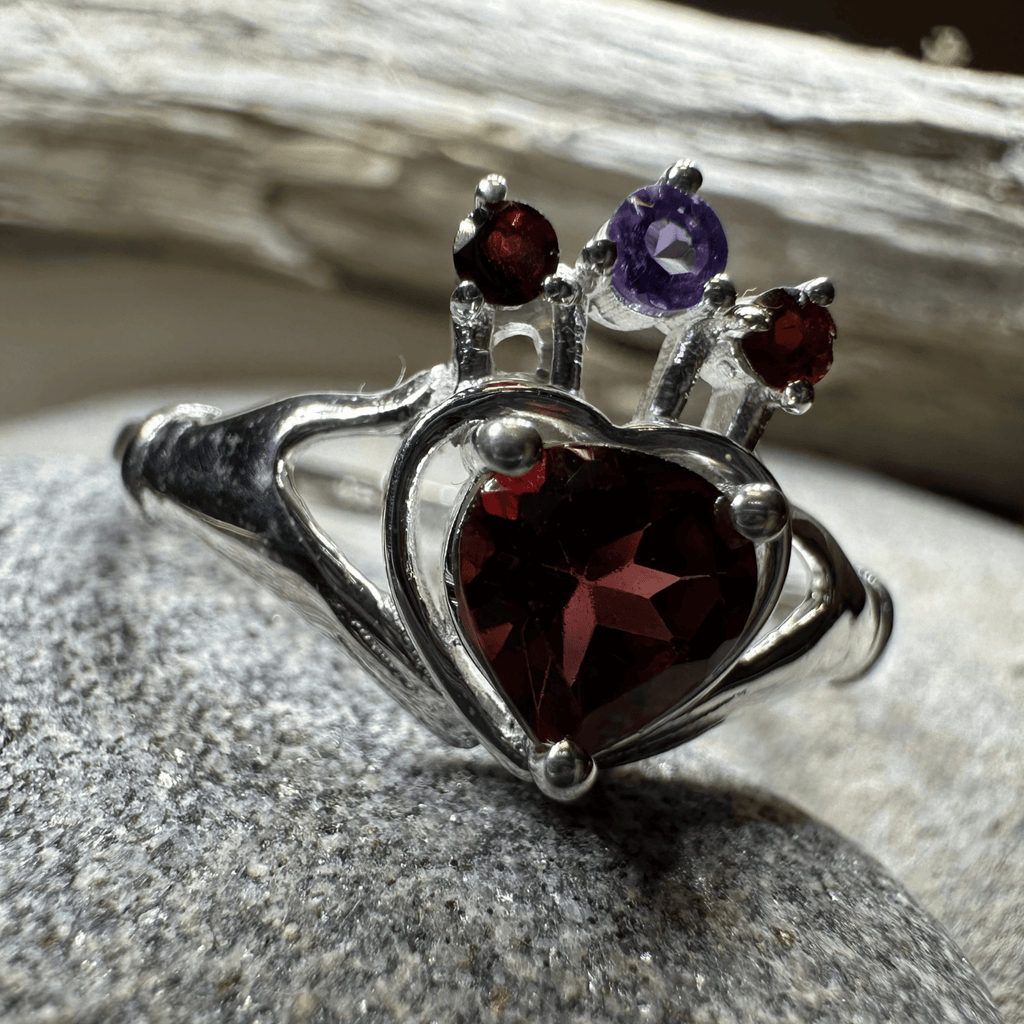Royal Garnet Irish Claddagh Ring in Sterling Silver Ring La Vie Bien Royal Garnet Irish Claddagh Ring in Sterling Silver