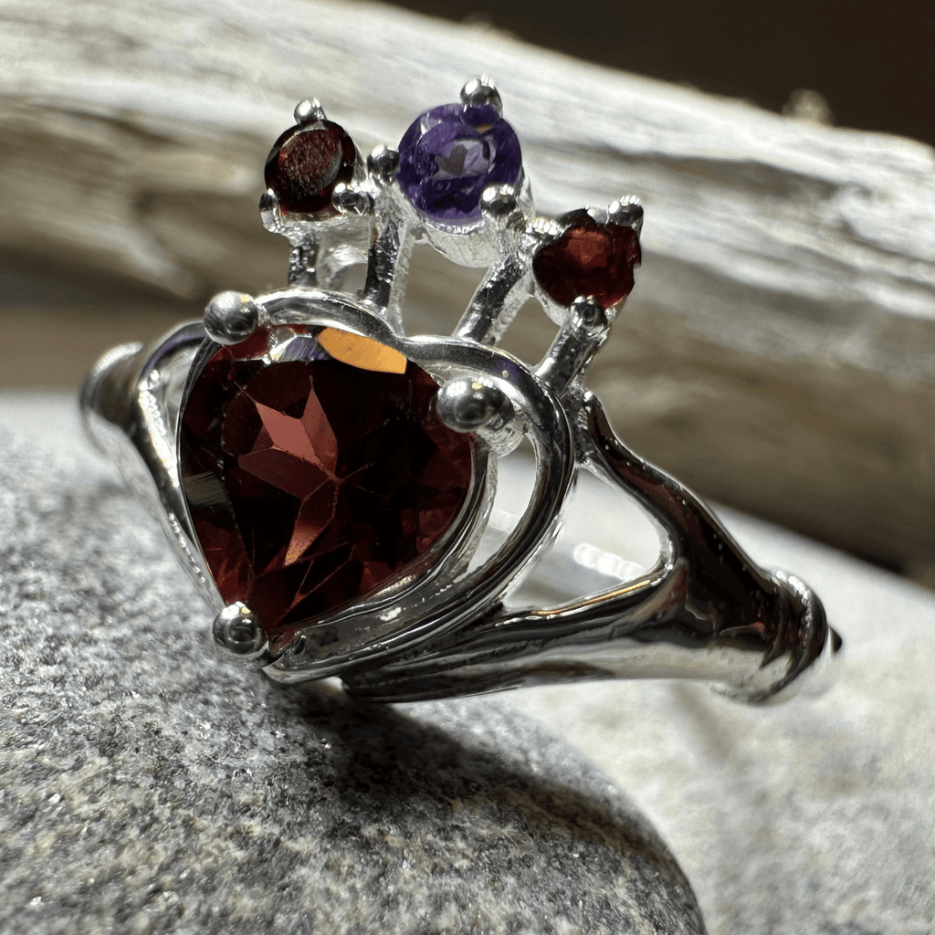 Royal Garnet Irish Claddagh Ring in Sterling Silver Ring La Vie Bien Royal Garnet Irish Claddagh Ring in Sterling Silver