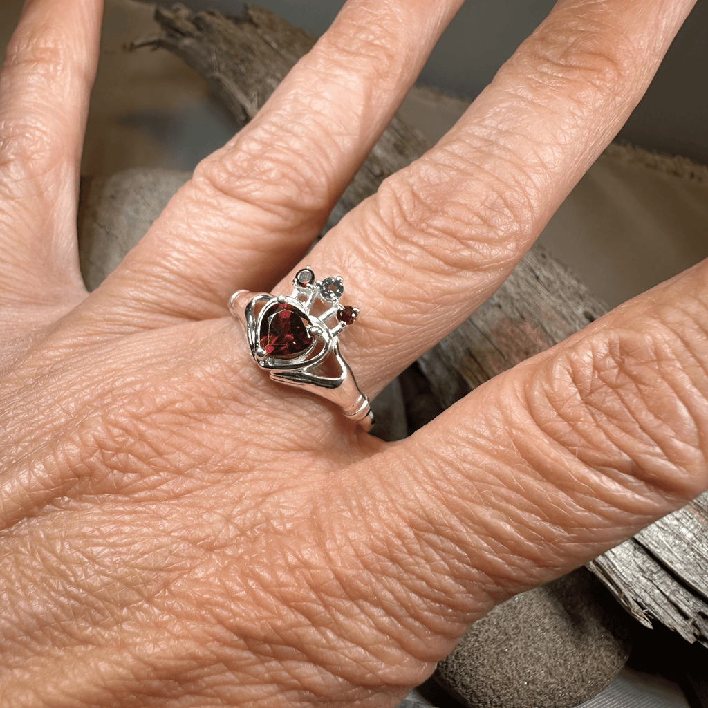 Royal Garnet Irish Claddagh Ring in Sterling Silver Ring La Vie Bien Royal Garnet Irish Claddagh Ring in Sterling Silver