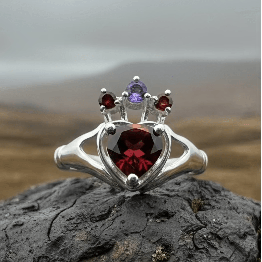 Royal Garnet Irish Claddagh Ring in Sterling Silver Ring La Vie Bien Royal Garnet Irish Claddagh Ring in Sterling Silver