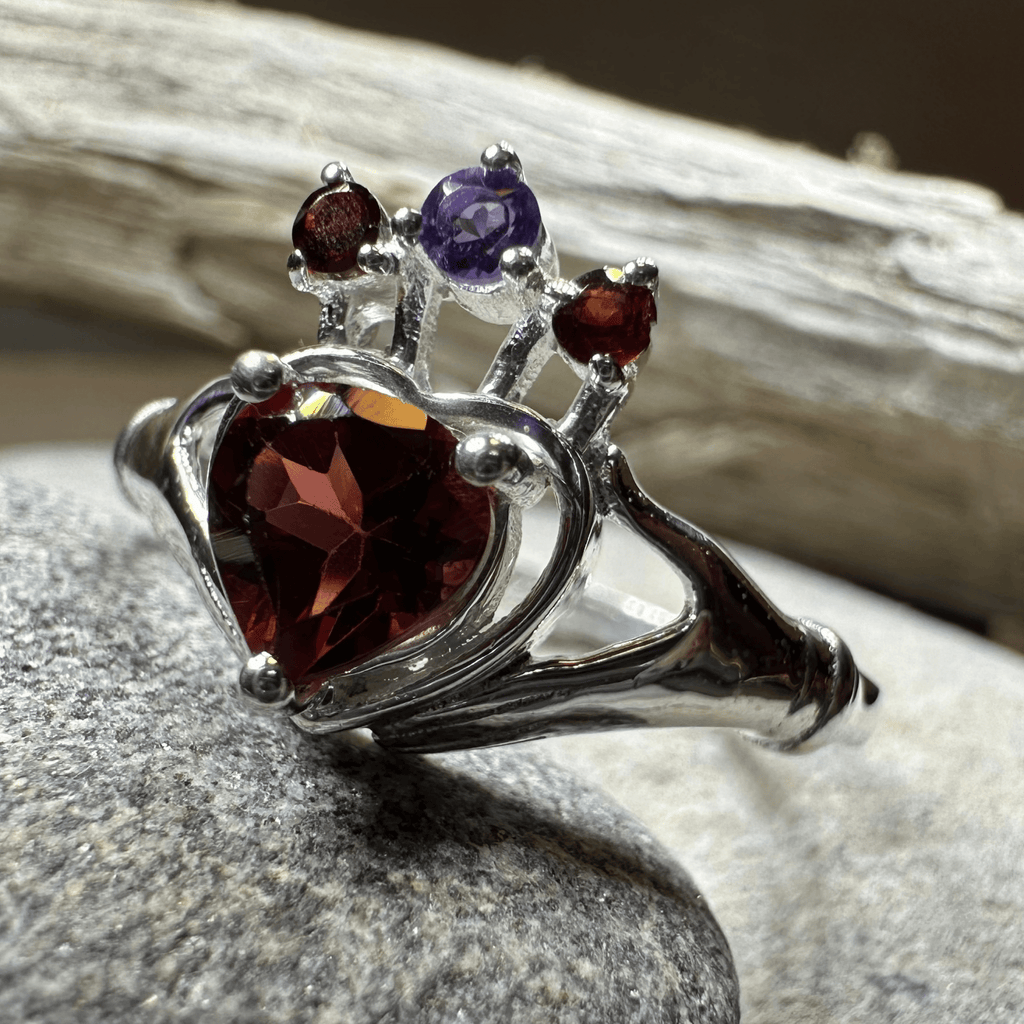 Royal Garnet Irish Claddagh Ring in Sterling Silver Ring La Vie Bien Royal Garnet Irish Claddagh Ring in Sterling Silver