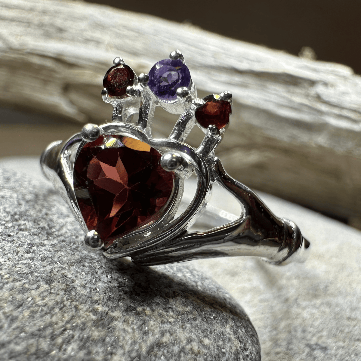 Royal Garnet Irish Claddagh Ring in Sterling Silver Ring La Vie Bien Royal Garnet Irish Claddagh Ring in Sterling Silver