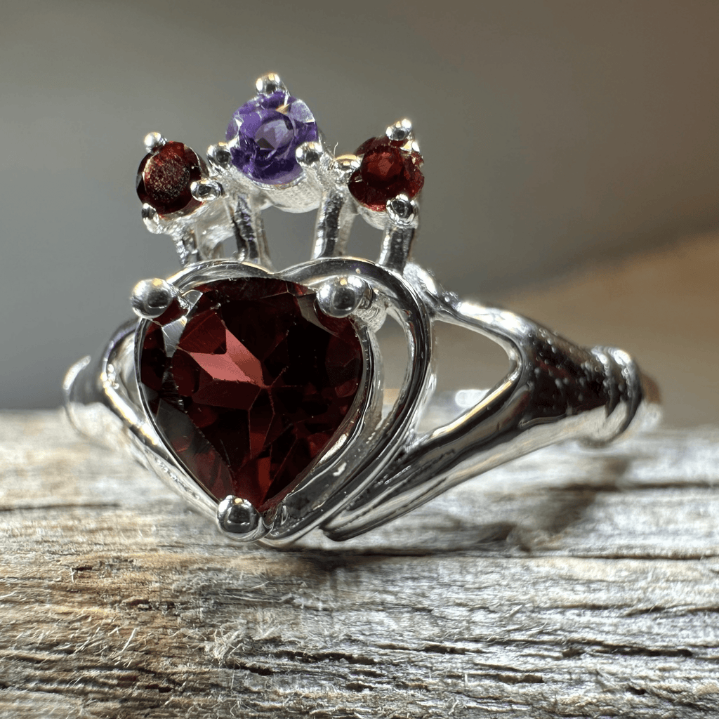Royal Garnet Irish Claddagh Ring in Sterling Silver Ring La Vie Bien Royal Garnet Irish Claddagh Ring in Sterling Silver