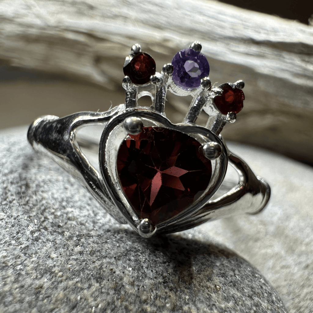 Royal Garnet Irish Claddagh Ring in Sterling Silver Ring La Vie Bien Royal Garnet Irish Claddagh Ring in Sterling Silver