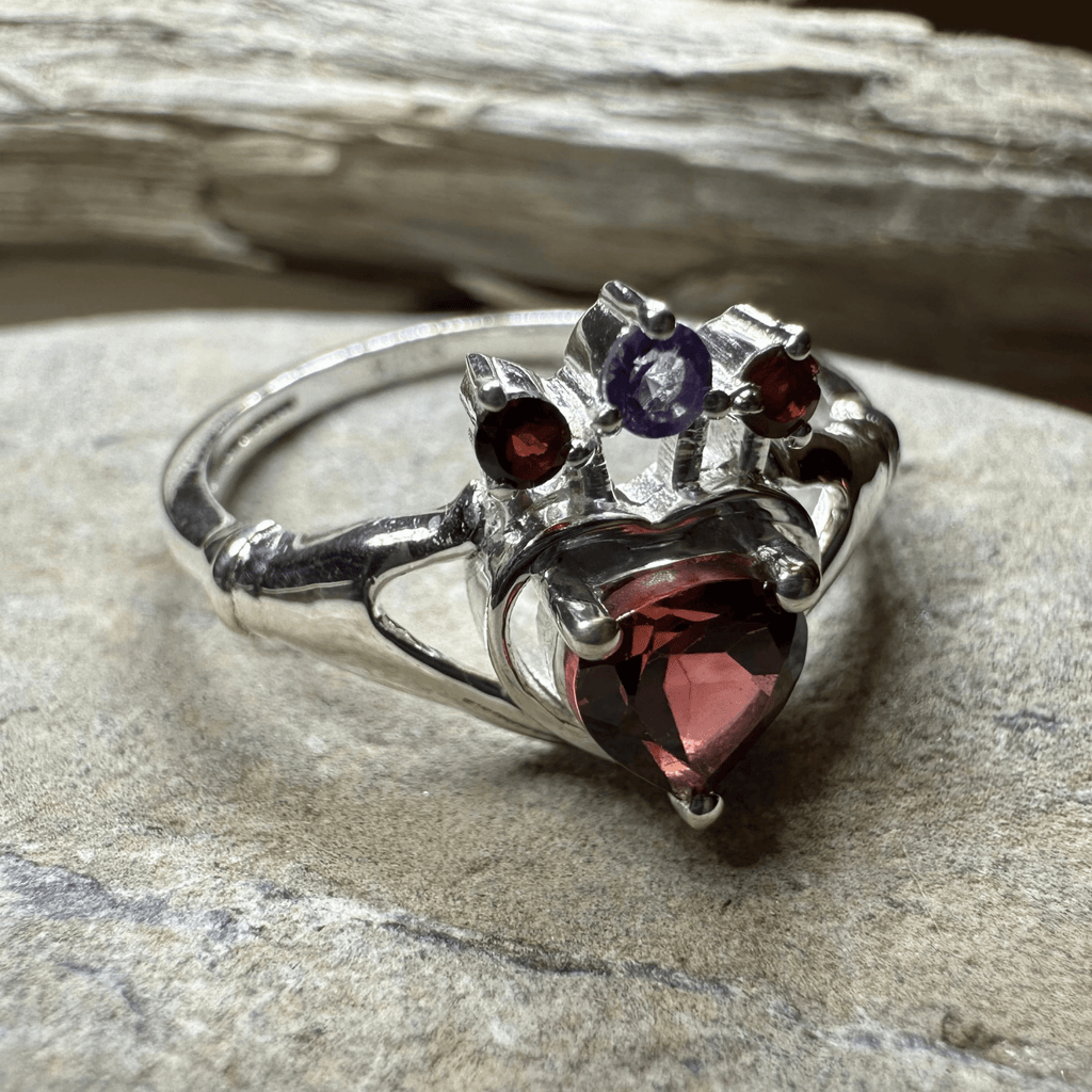 Royal Garnet Irish Claddagh Ring in Sterling Silver Ring La Vie Bien Royal Garnet Irish Claddagh Ring in Sterling Silver