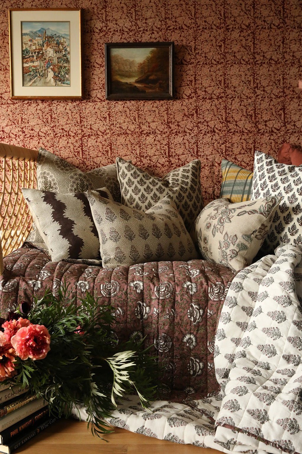 Ruby Cotton Block Print Quilted Coverlet by White Cliff Studio