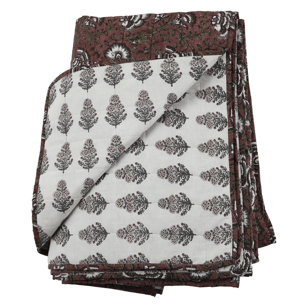 Ruby Cotton Block Print Quilted Coverlet by White Cliff Studio