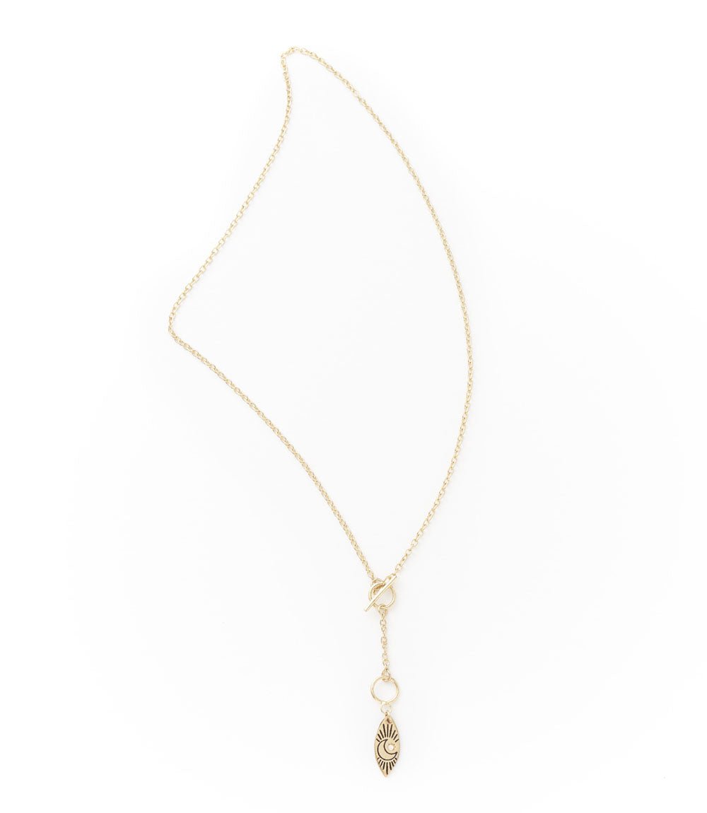 Ruchi Crescent Moon Charm Dainty Drop Lariat Necklace HME stock line La Vie Bien Ruchi Crescent Moon Charm Dainty Drop Lariat Necklace