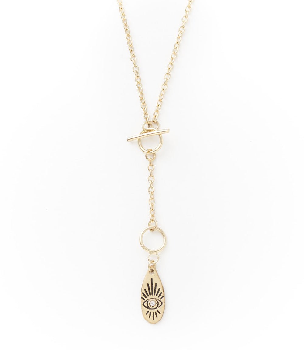 Ruchi Evil Eye Charm Dainty Drop Lariat Necklace HME stock line La Vie Bien Ruchi Evil Eye Charm Dainty Drop Lariat Necklace