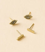 Ruchi Evil Eye Tiny Bar Stud Earrings - Set of 2 HME stock line La Vie Bien Ruchi Evil Eye Tiny Bar Stud Earrings - Set of 2