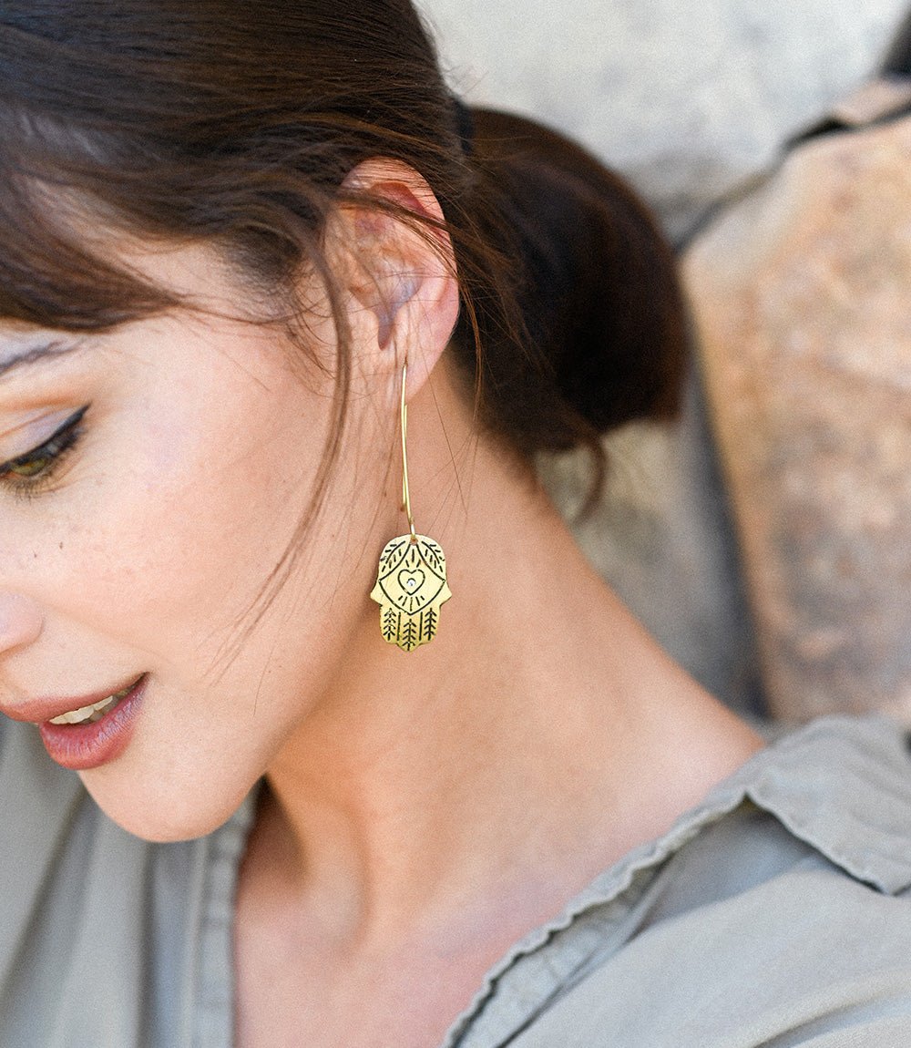 Ruchi Hamsa Dangling Earrings HME stock line La Vie Bien Ruchi Hamsa Dangling Earrings