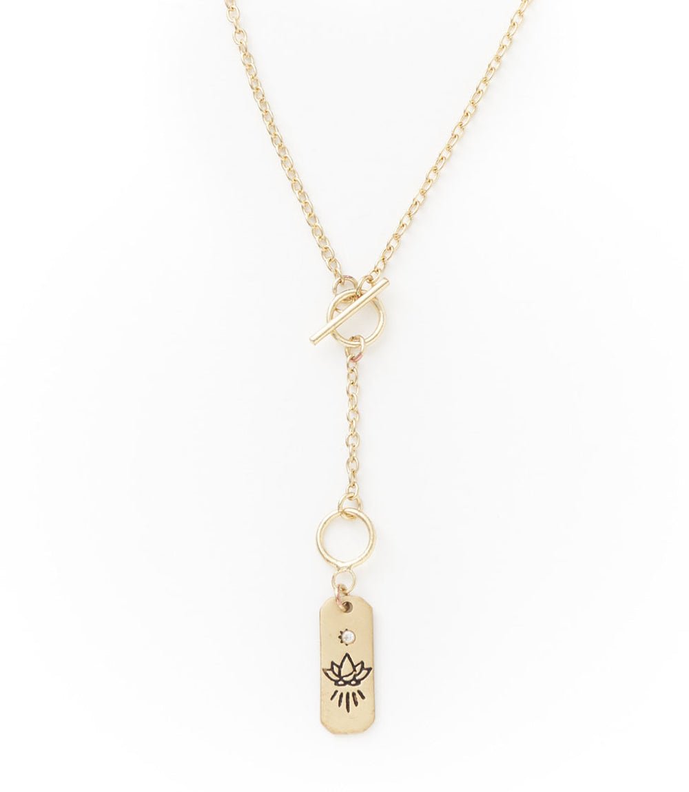 Ruchi Lotus Charm Dainty Drop Lariat Necklace HME stock line La Vie Bien Ruchi Lotus Charm Dainty Drop Lariat Necklace