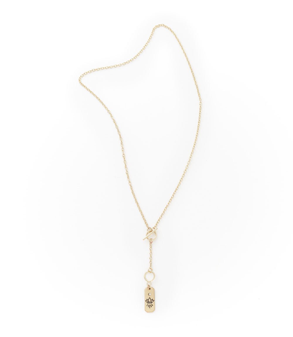Ruchi Lotus Charm Dainty Drop Lariat Necklace HME stock line La Vie Bien Ruchi Lotus Charm Dainty Drop Lariat Necklace