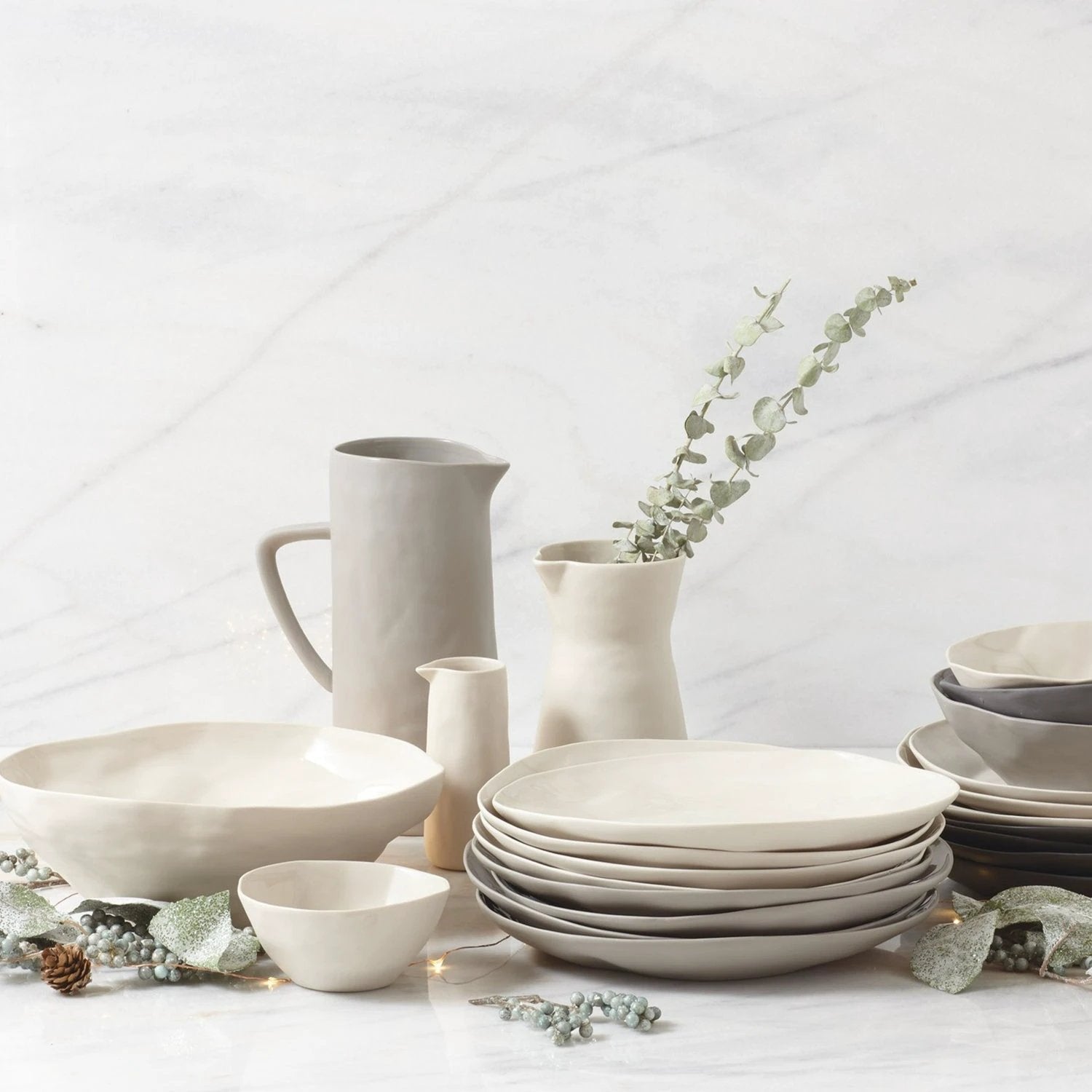 Rugueux Stoneware Carafe Pitcher in Pearl by White Cliff Studio