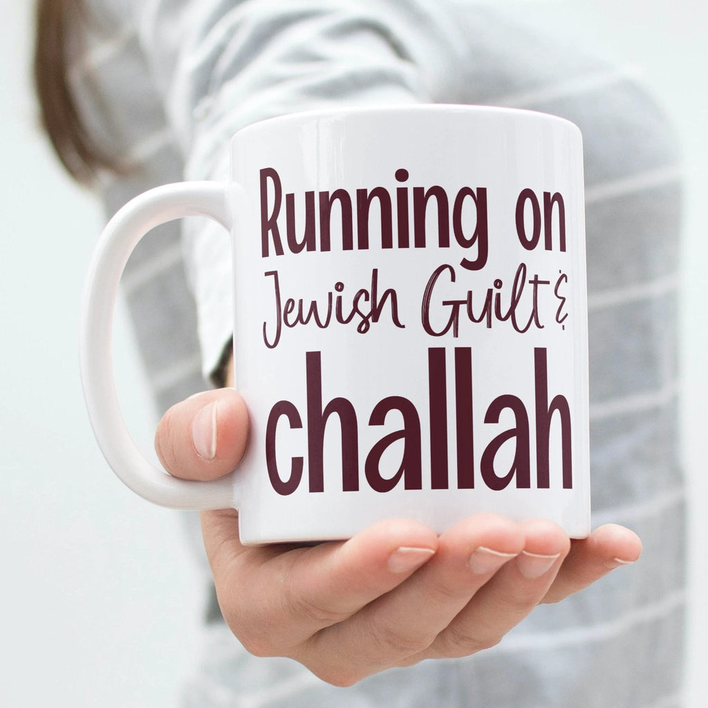 Running on Jewish Guilt and Challah Coffee Mug by Salt Sparkle Shalom