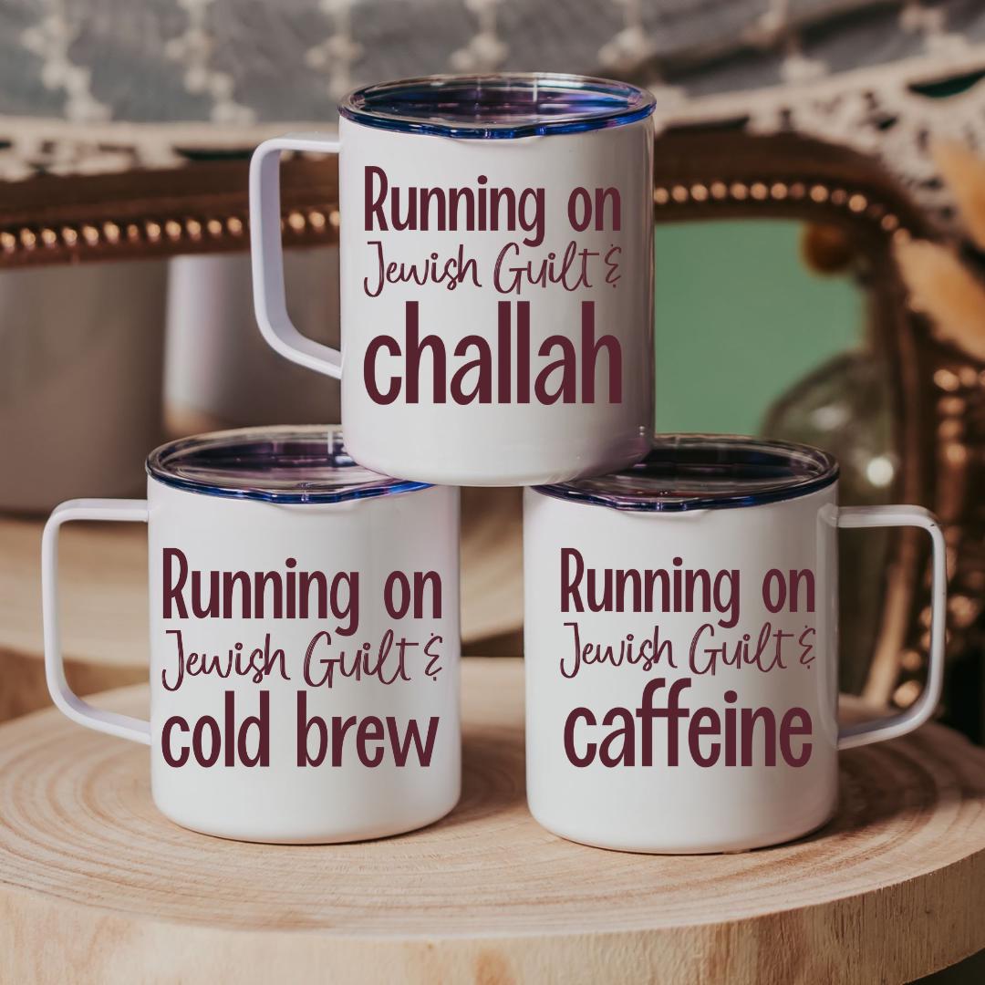 Running on Jewish Guilt Stainless Steel Mug and Lid