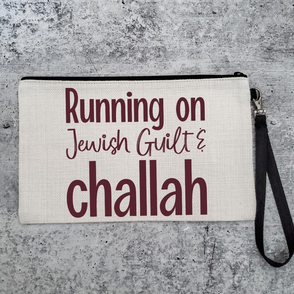 Running on Jewish Guilt Zippered Pouch - Caffeine, Cold Brew, Challah