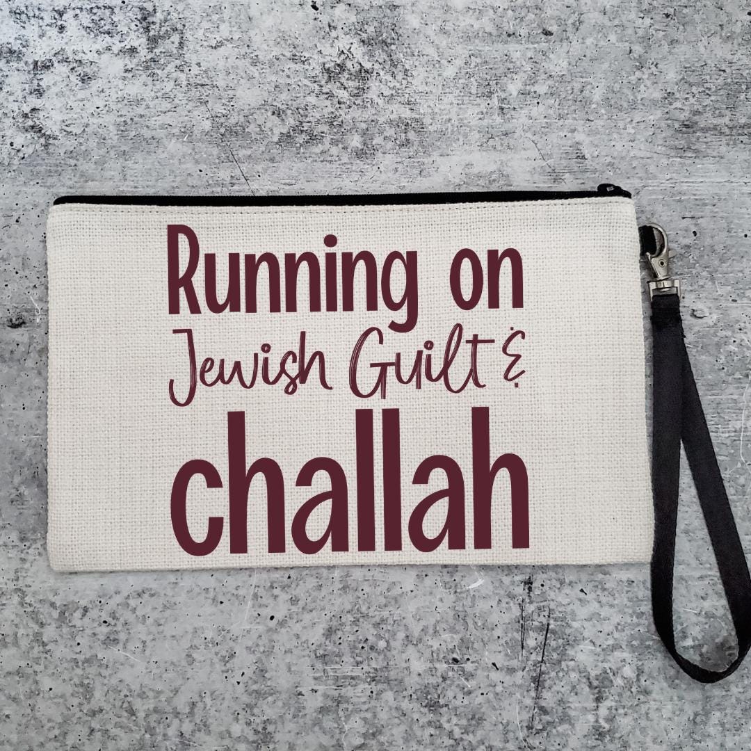 Running on Jewish Guilt Zippered Pouch - Caffeine, Cold Brew, Challah
