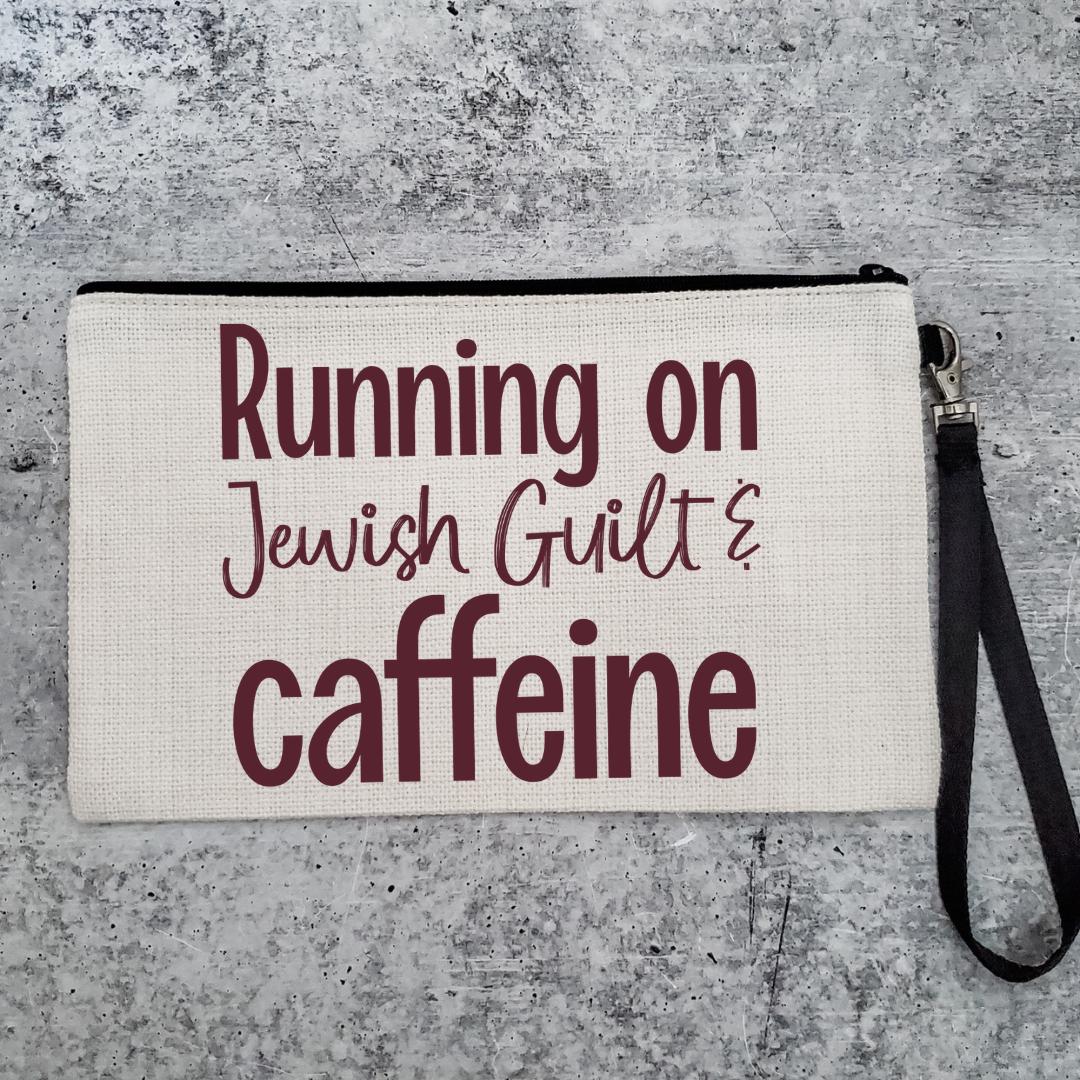 Running on Jewish Guilt Zippered Pouch - Caffeine, Cold Brew, Challah