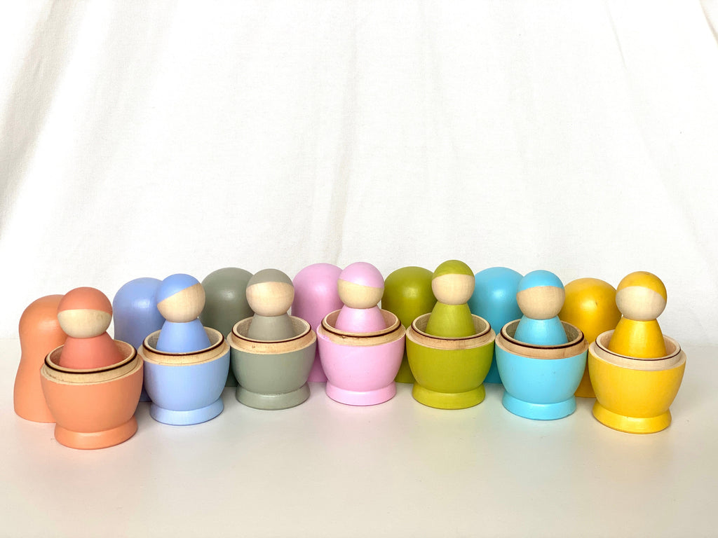 Wooden Nesting Dolls with Pegs Pastel