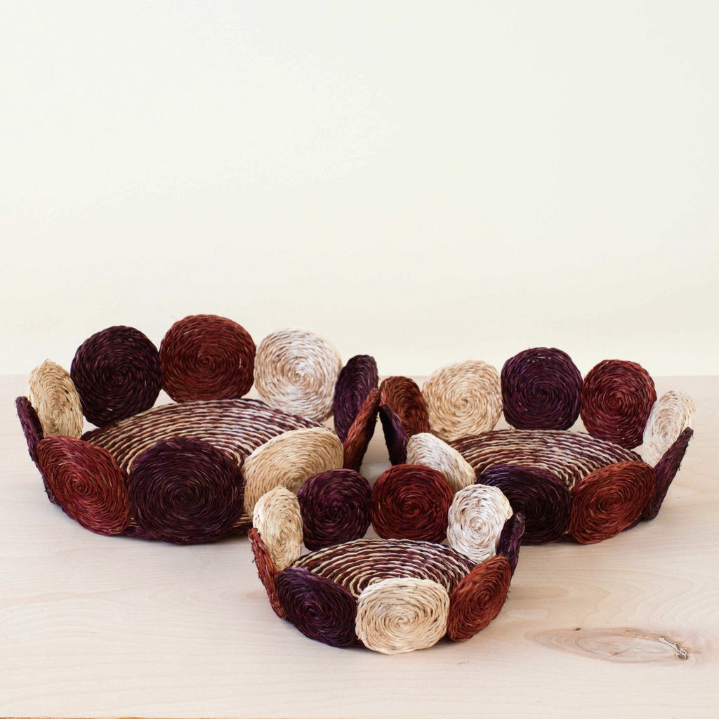 Rust and Mauve Handwoven Storage Basket - Fruit Basket, set of 3 | LIKHÂ by LIKHÂ