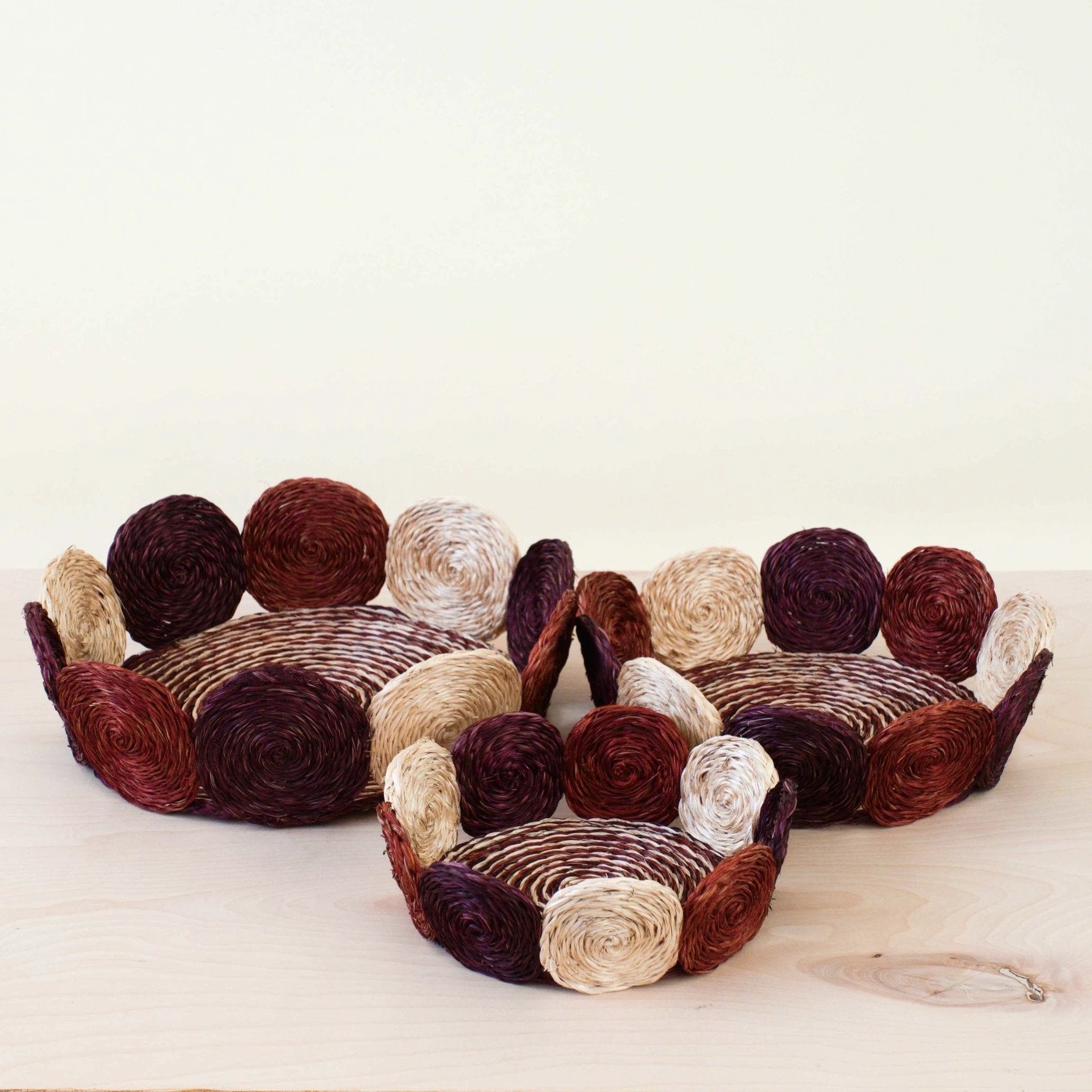 Rust and Mauve Handwoven Storage Basket - Fruit Basket, set of 3 | LIKHÂ by LIKHÂ