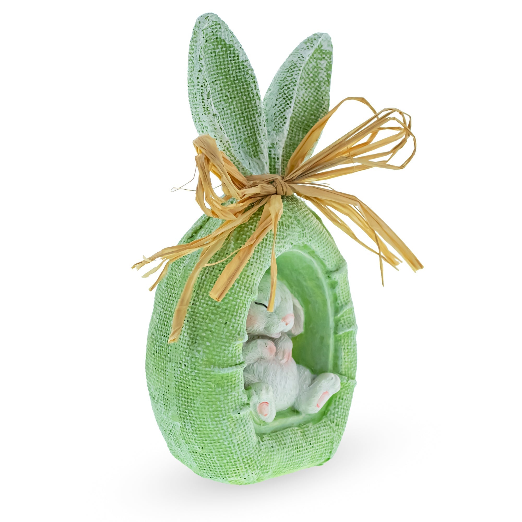 Rustic Bunny Nest Egg Decoration – Green Burlap Style Easter Ornament with Raffia Bow 6.2 Inches Tall Easter > Figurines > Bunnies La Vie Bien Rustic Bunny Nest Egg Decoration – Green Burlap Style Easter Ornament with Raffia Bow 6.2 Inches Tall