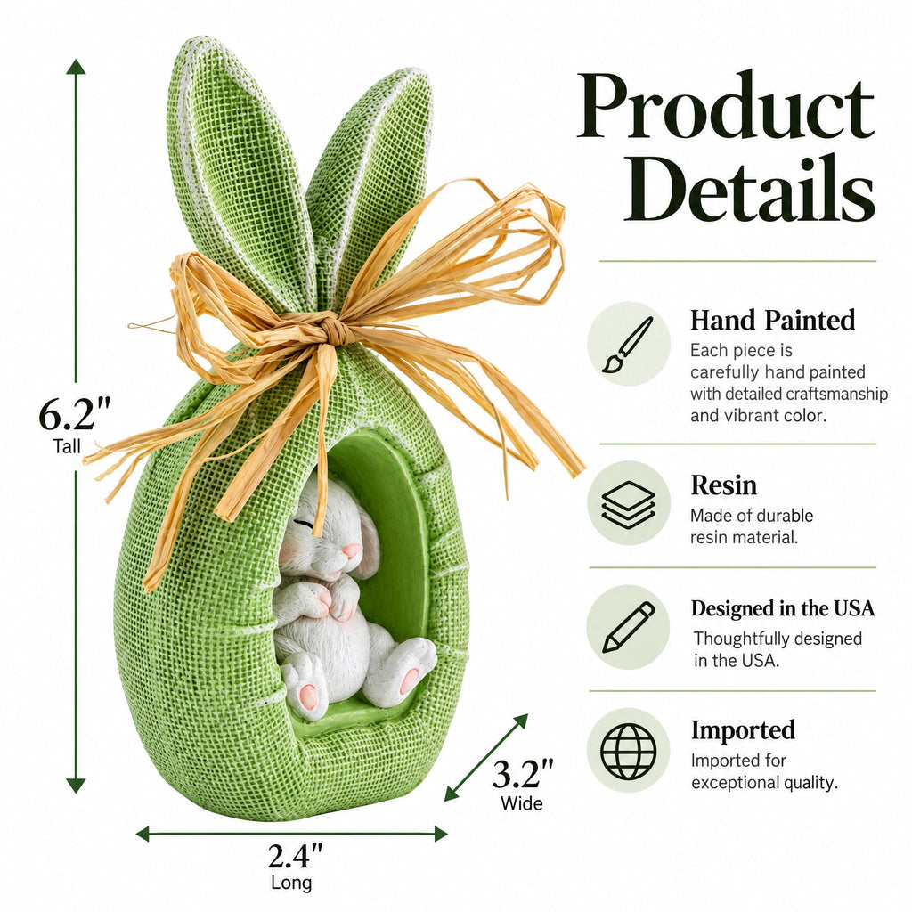 Rustic Bunny Nest Egg Decoration – Green Burlap Style Easter Ornament with Raffia Bow 6.2 Inches Tall Easter > Figurines > Bunnies La Vie Bien Rustic Bunny Nest Egg Decoration – Green Burlap Style Easter Ornament with Raffia Bow 6.2 Inches Tall