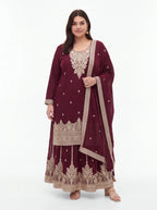2054 - Dark maroon Kurti with lehenga and dupatta