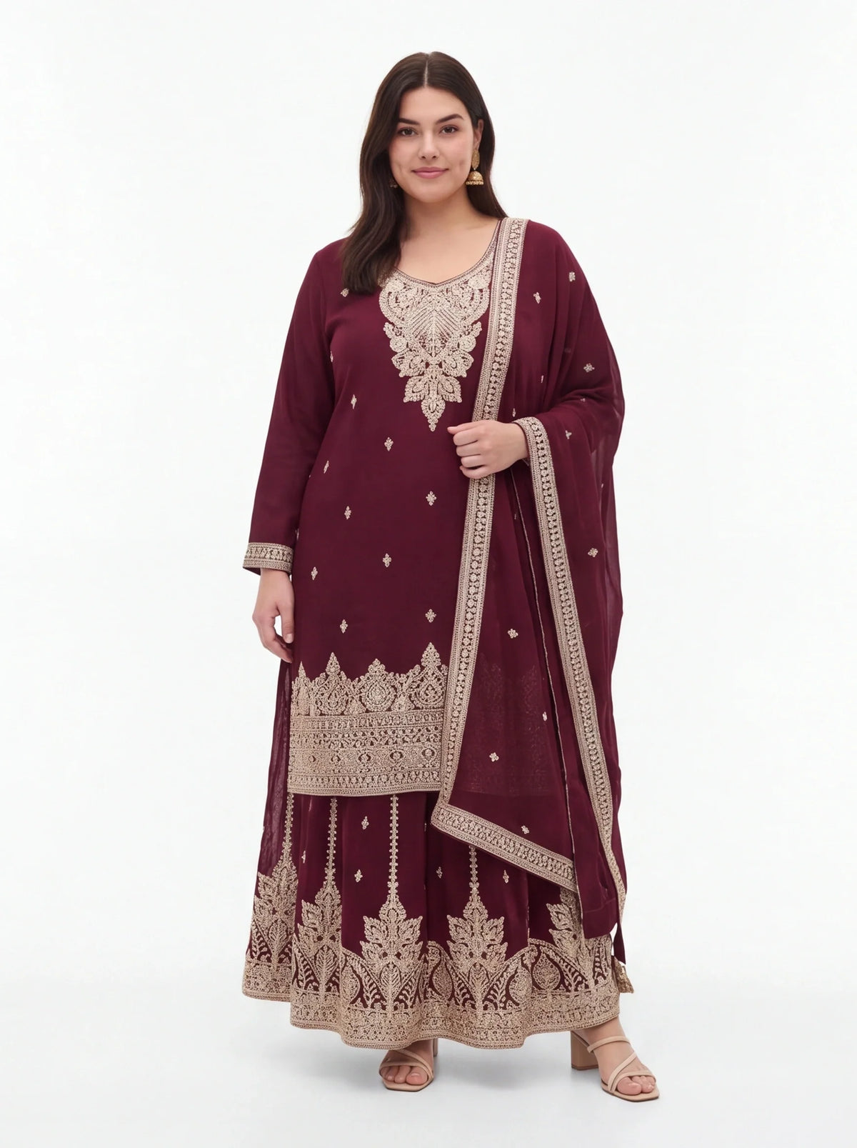 2054 - Dark maroon Kurti with lehenga and dupatta