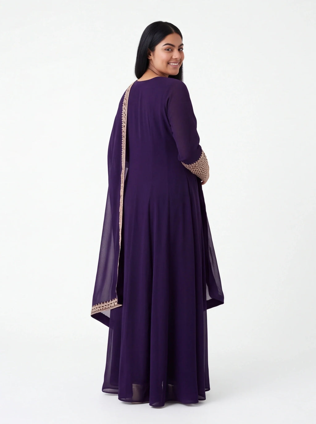 2125 - Dark purple long gown with dupatta