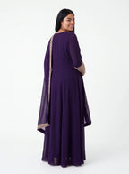 2125 - Dark purple long gown with dupatta