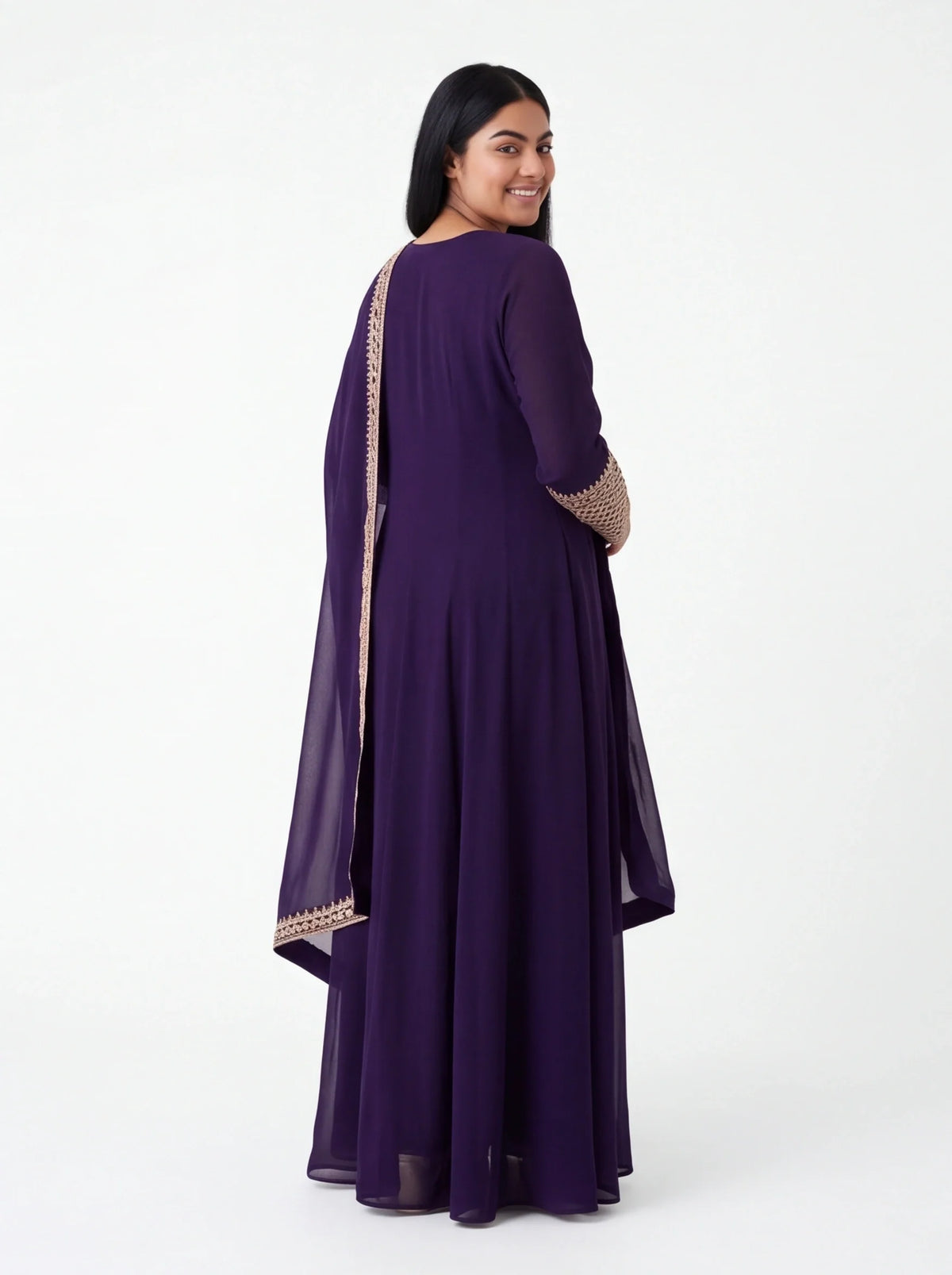 2125 - Dark purple long gown with dupatta