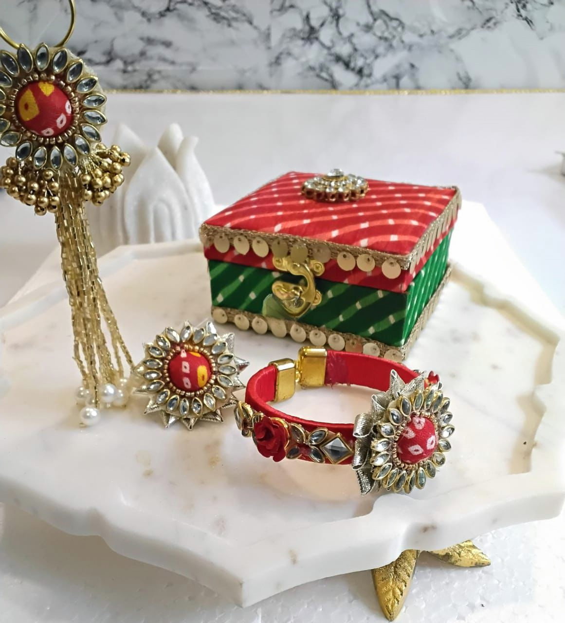 Combo of Bangle with Rose Booties, Satka & Ring in Gift Box (Assorted)