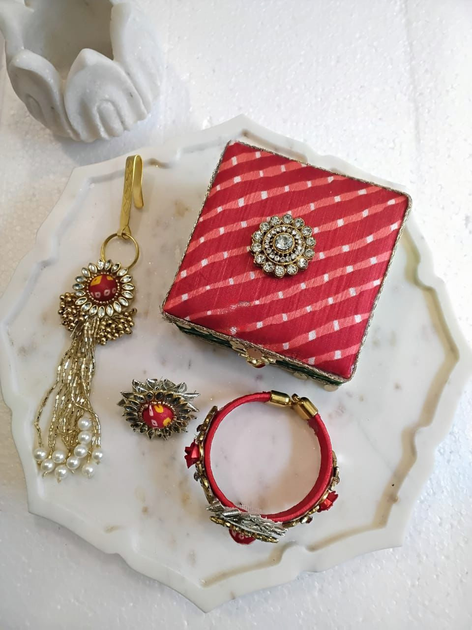Combo of Bangle with Rose Booties, Satka & Ring in Gift Box (Assorted)