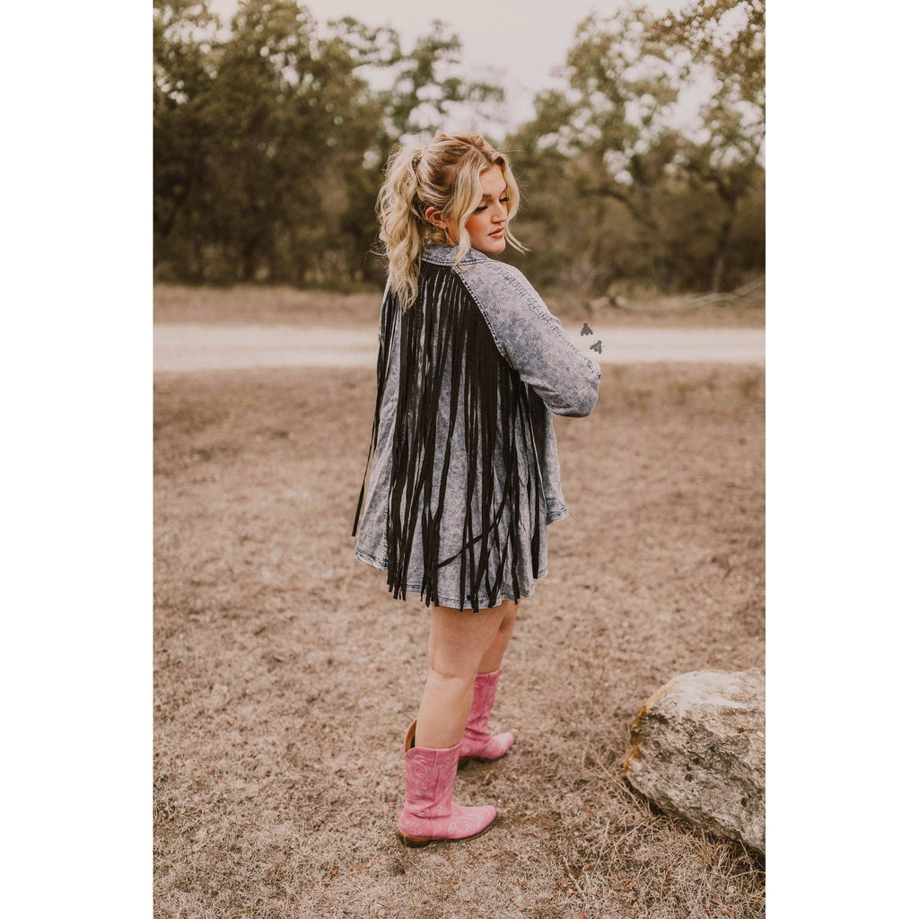 S - 2X Hidalgo Falls Denim Jacket with Fringe Details